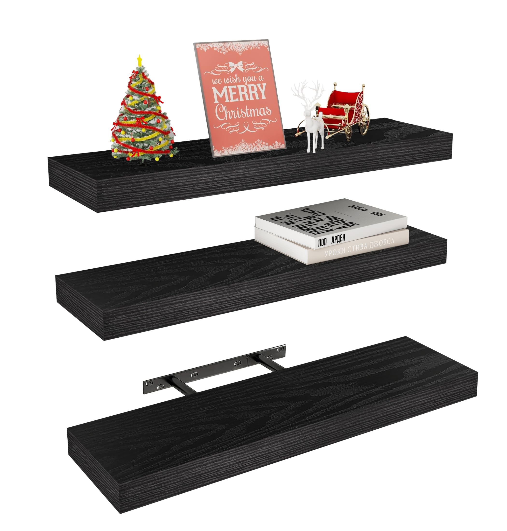 Vervida 24 inch black floating shelves with invisible brackets