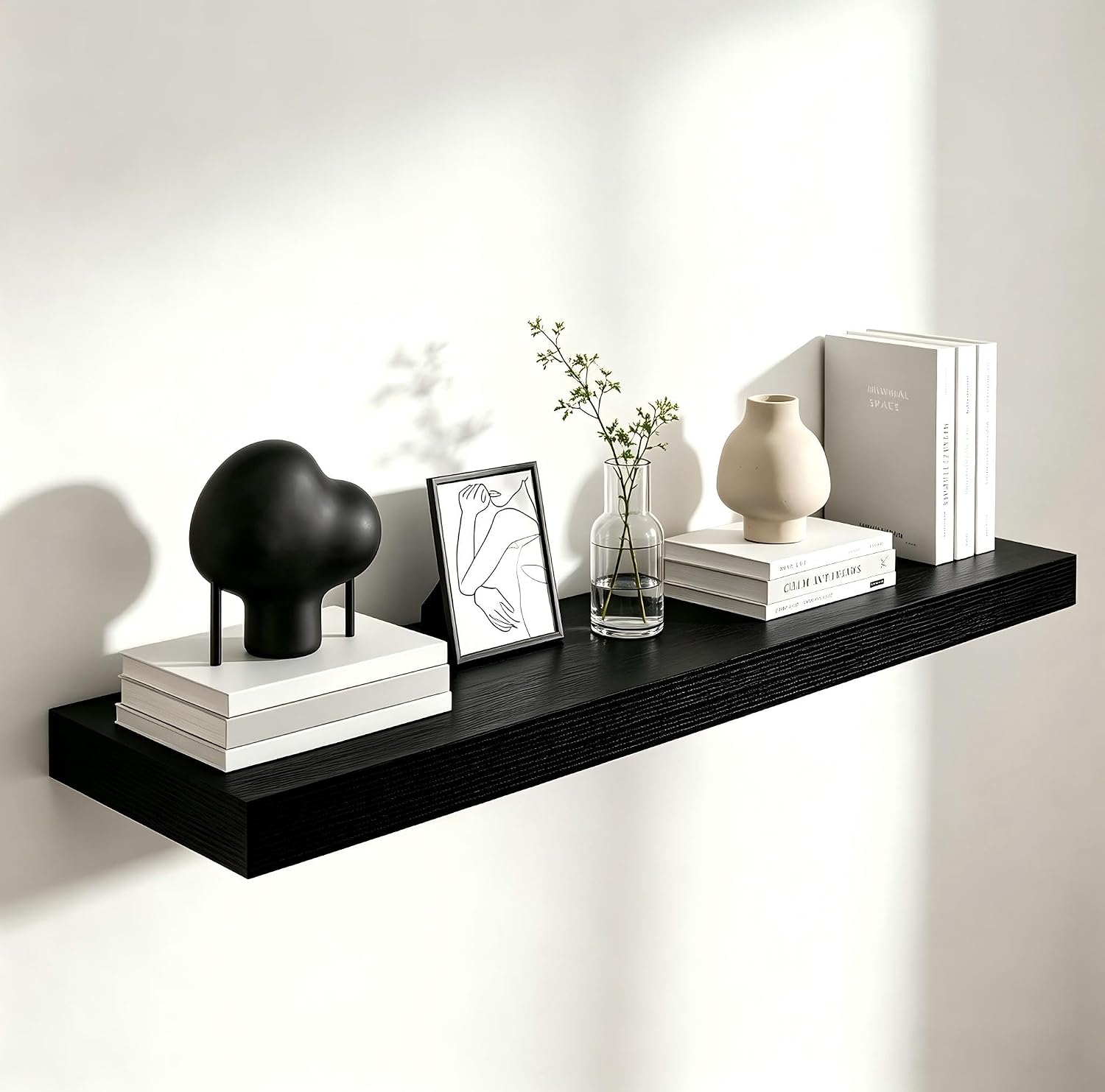 One black Vervida 24 inch floating shelf, 5.8 inches deep