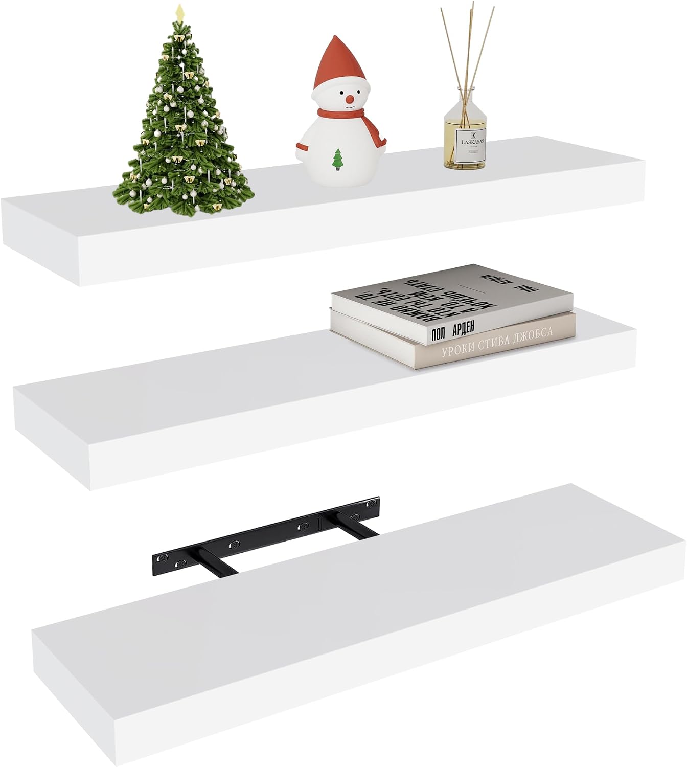 Three white Vervida 24 inch floating shelves, 5.8 inches deep