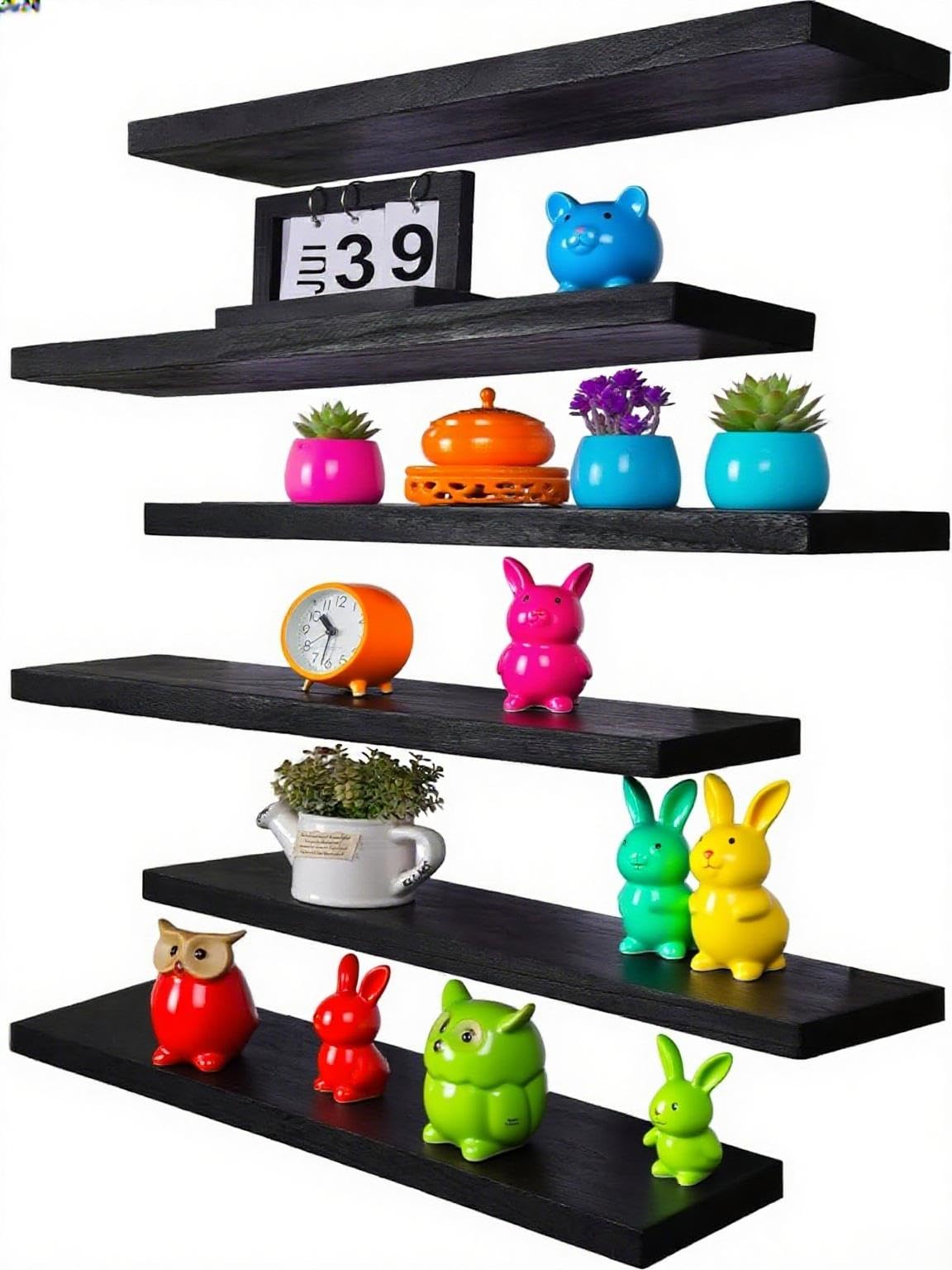 Six black Vervida 24 inch floating shelves, 5.8 inches deep