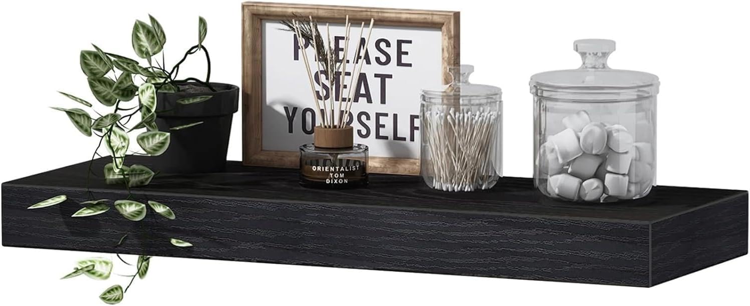 One black Vervida 47.2 inch floating shelf, 9.3 inches deep